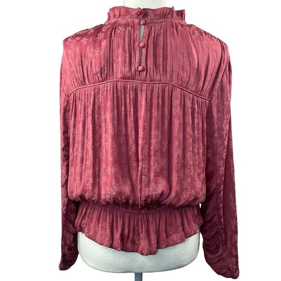 Current Air Pink Shirred Ruffle Elastic Waist Blouse Size M Pleated - Picture 10 of 16